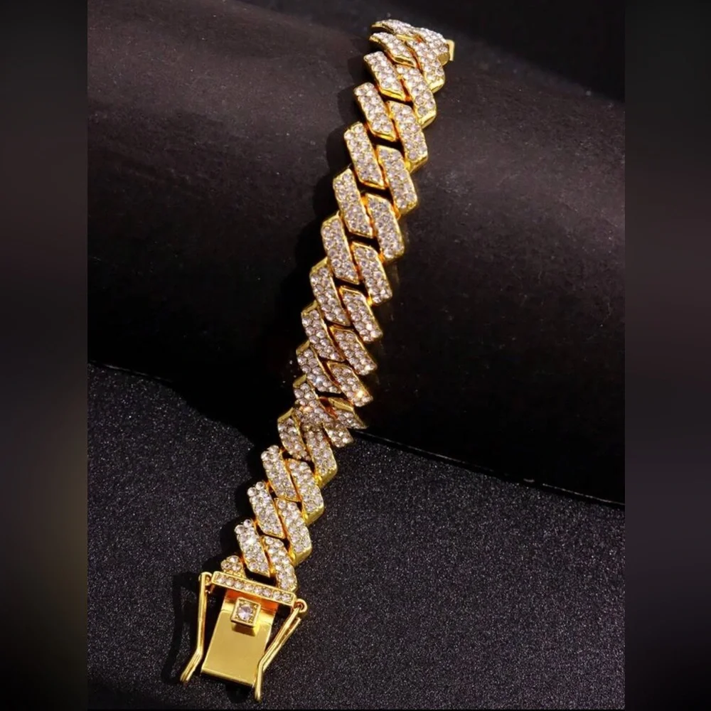 1pc Gold Metallic Bracelet With Rhinestone - Picture 3 of 5